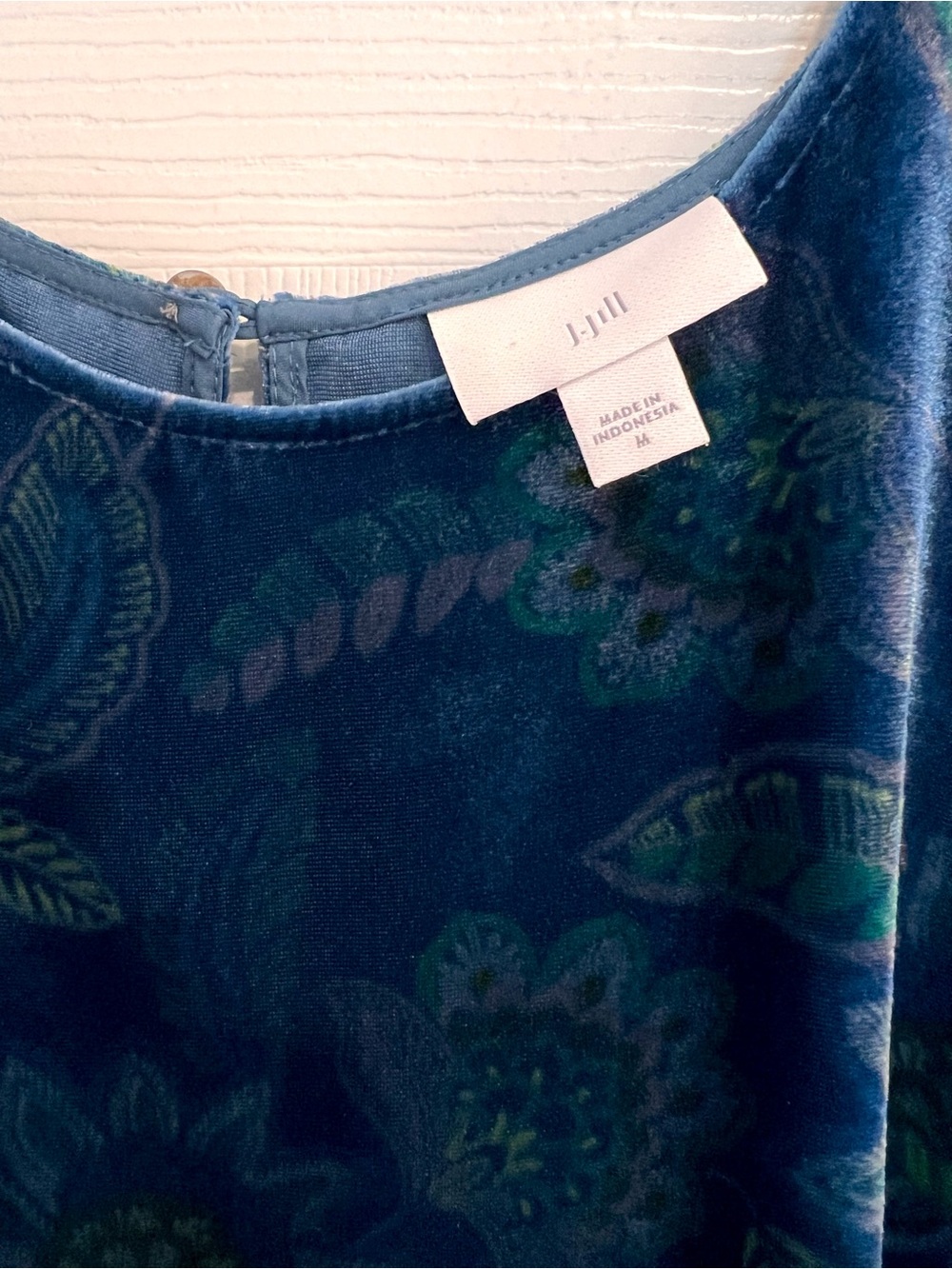 J. Jill Velvet Blue Floral Paisley 3/4 Sleeves Tunic Blouse Top M Women’s Green - Picture 3 of 6